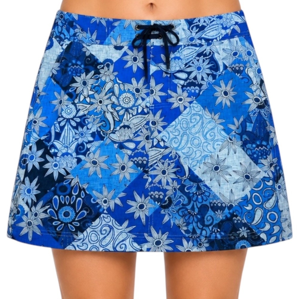 RipSkirt Hawaii Sport Skirt Patchwork Blues M Floral Travel Beach NWT